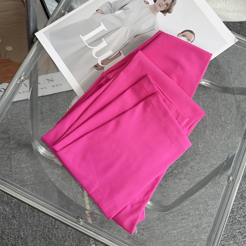 Women's High-Waist Yoga Leggings Breathable Quick-Drying Fitness Running Cycling Workout Gym Clothing Ankle-Length Solid Color Deep Crimson