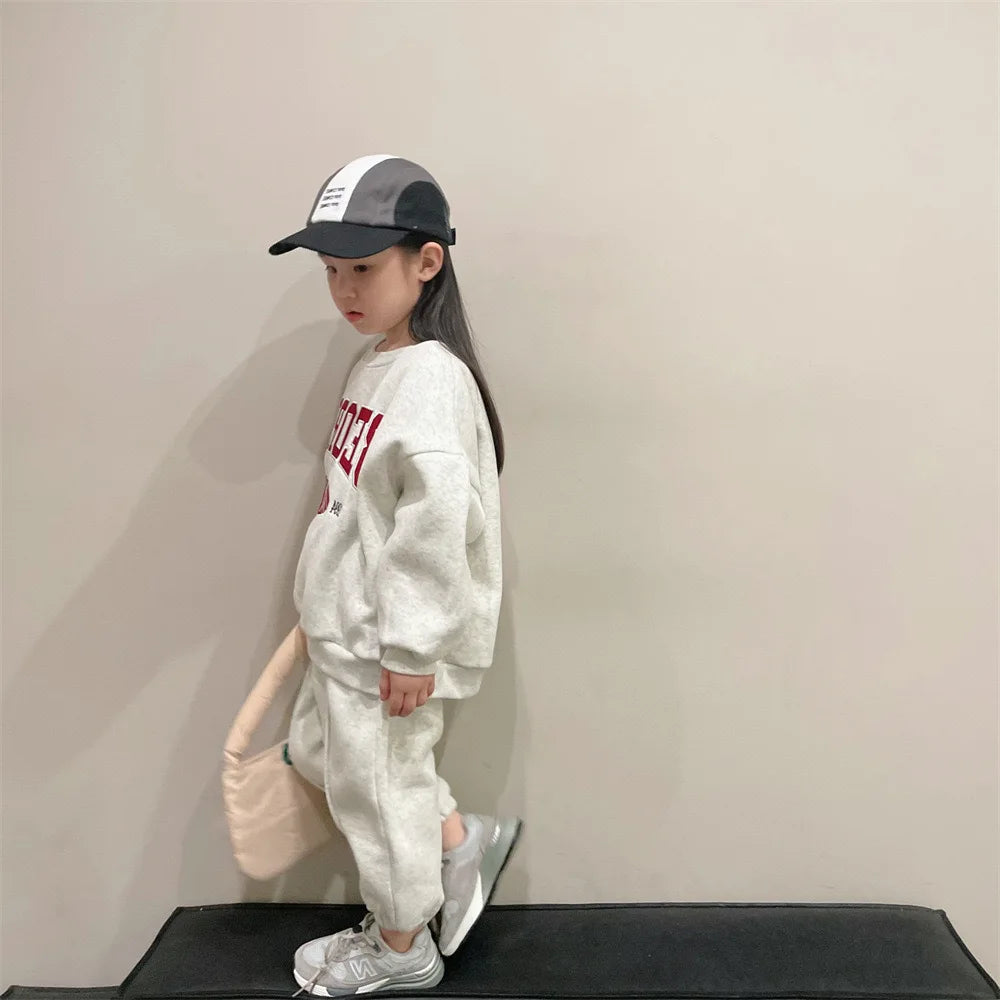 Girls' set, new autumn style, letter embroidery sports sweater + fashionable pants, 2-piece set
