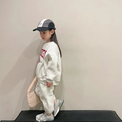 Girls' set, new autumn style, letter embroidery sports sweater + fashionable pants, 2-piece set