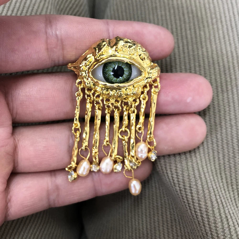 Devil's Eye Tassel Ring — Vintage Pearl Statement Ring for Women