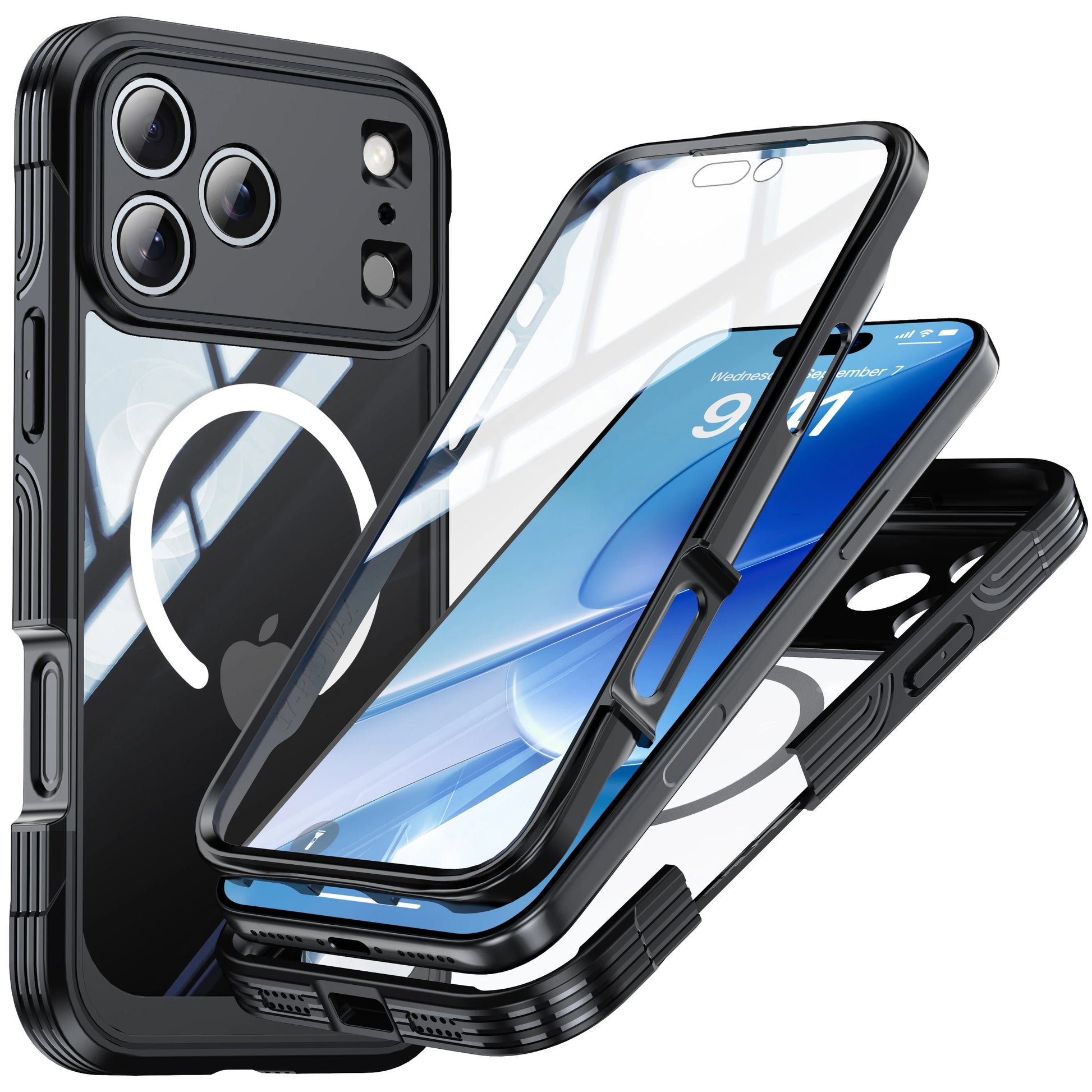 Brand new color magnetic shockproof and dustproof transparent phone case - Compatible with iPhone 17/17 Air/17 Pro/17 Pro Max black