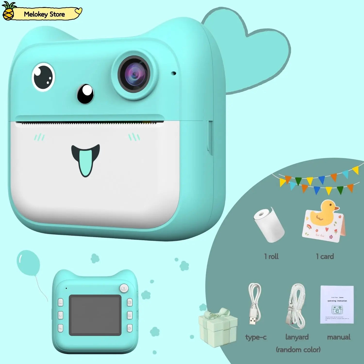 Kids Photo Camera Printer with Game Cute Pink Blue Mini Digital Video Child Instant Print Camera 4-12 Years Kids Girls Boys Gift