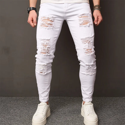 Men Street style Holes Skinny Beggar Jeans Good Quality Distressed Men's Slim Pencil Denim Pants Male Clothing 1112