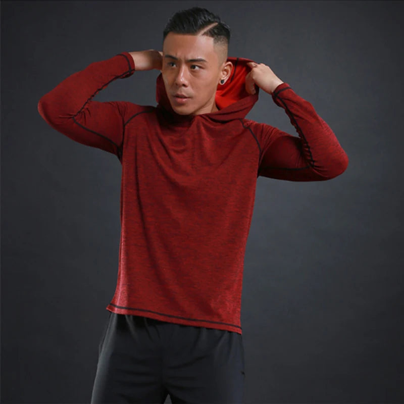Sport Bodybuilding Sweatshirt Running Jacket Men Hoodies Gym Training Fitness Compression Jersey Long Sleeved T-Shirts Fast Dry