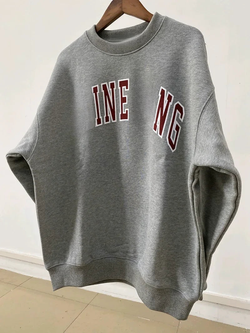 Women's sweatshirt for autumn and winter 2025, comfortable and casual round neck long sleeved gray warm pure cotton sportswear GRAY China Mainland