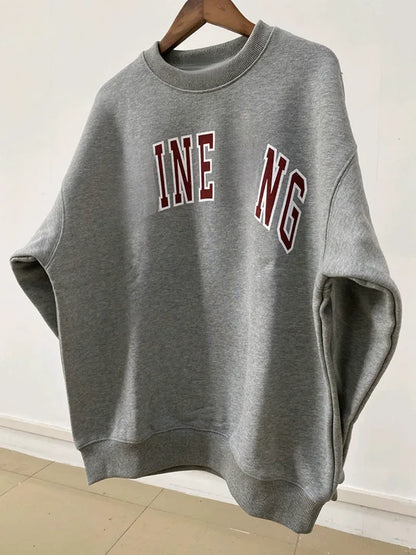 Women's sweatshirt for autumn and winter 2025, comfortable and casual round neck long sleeved gray warm pure cotton sportswear GRAY China Mainland