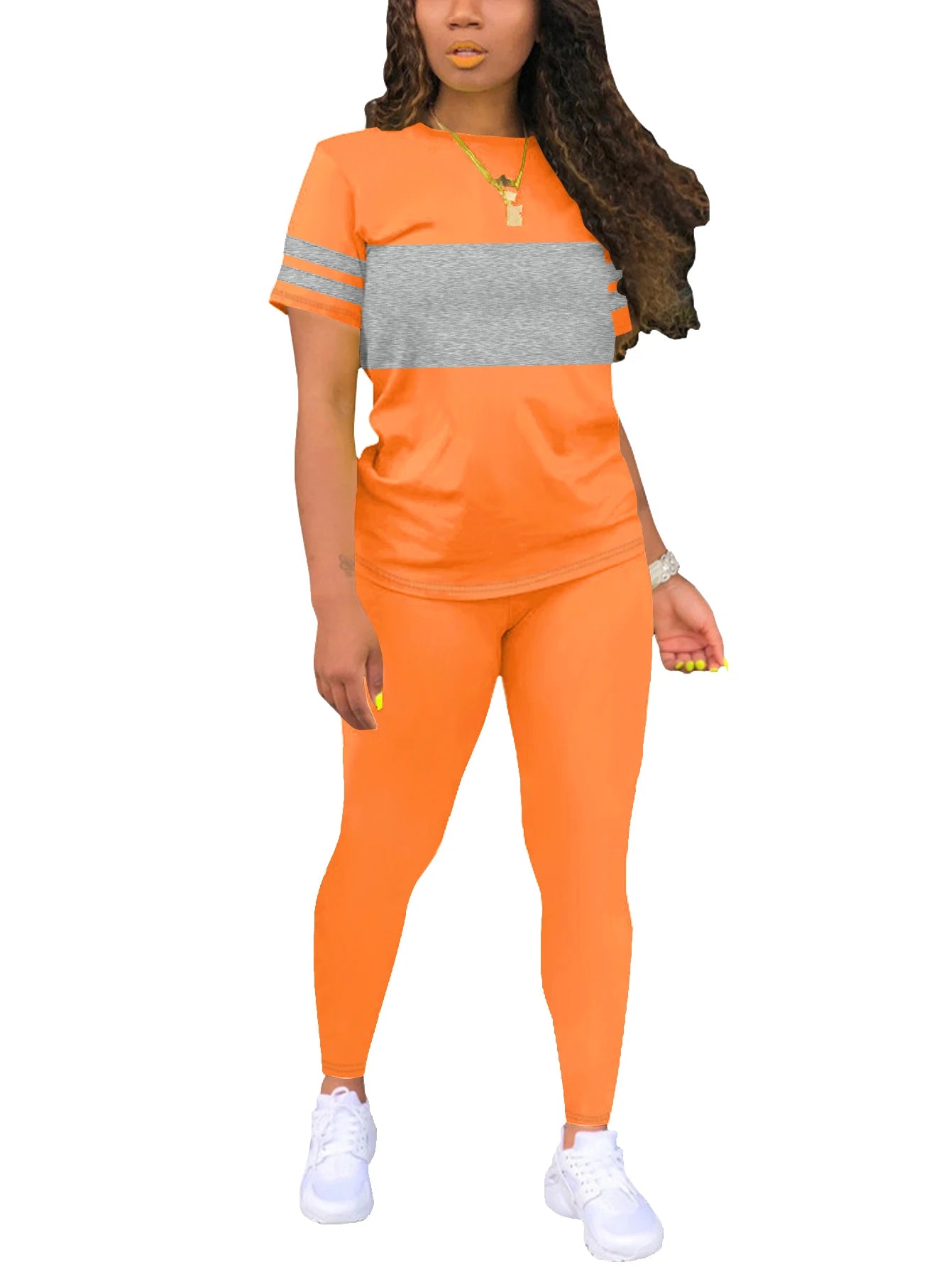 Women's Summer Casual Set Fashionable Comfortable Ensemble Ladies Clothing Outfit Orange