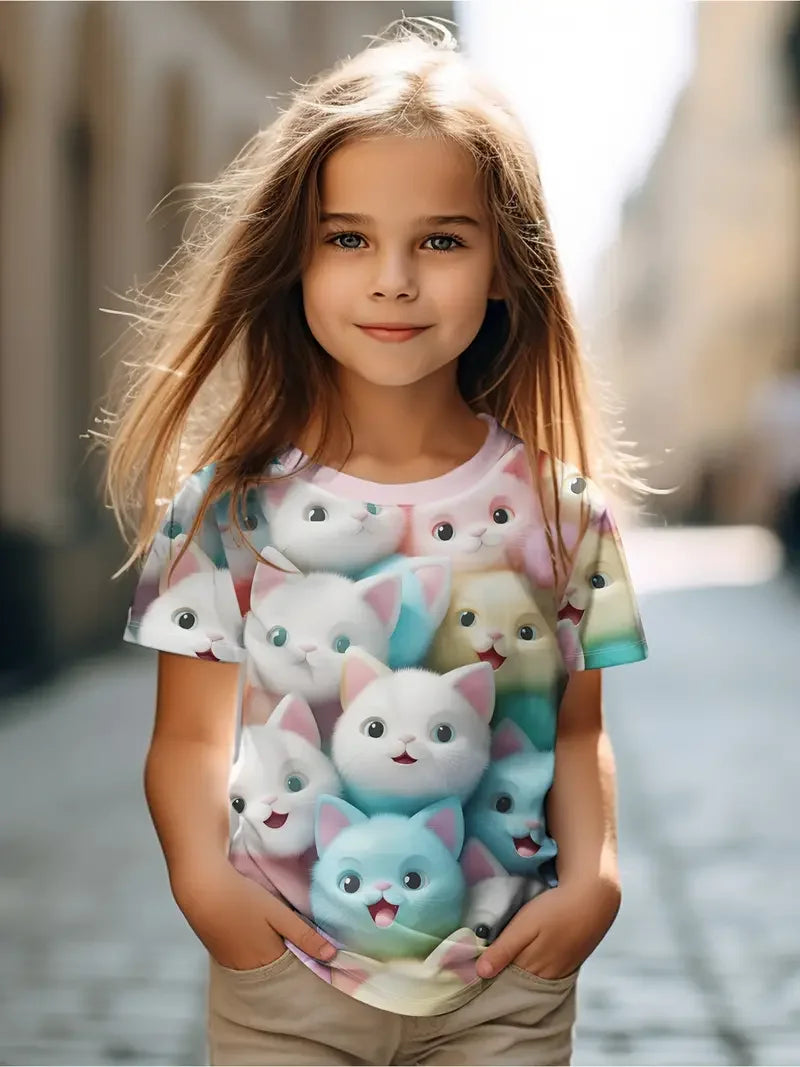Kawaii Cat Cartoon T-Shirt S35TX3384 CHINA