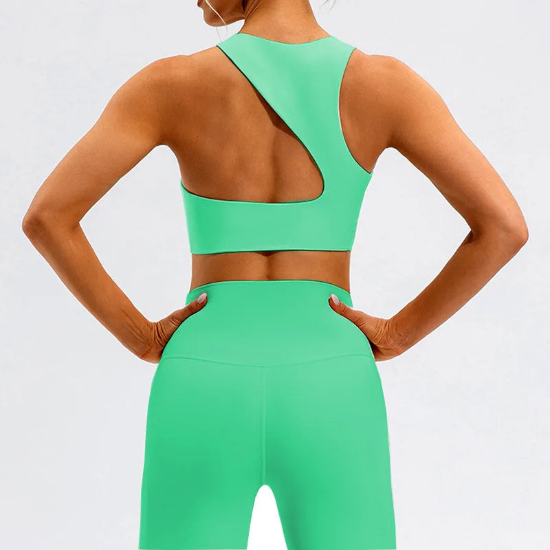 FUBEIKE Beauty Back Exercise Underwear Women Shockproof Yoga Push Up Bras Running Workout High Strength Sports Fitness Vest Cyan