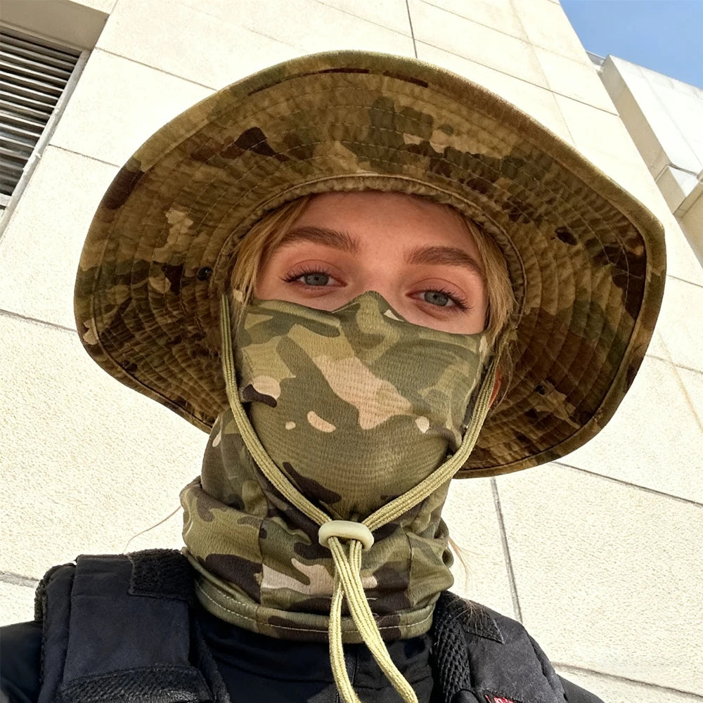 Camouflage Boonie Cap Balaclava Hat Suit Foldable Soft Hat Outdoor Hunting Fishing Wide Brimmed Hat Sunscreen Caps