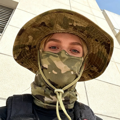 Camouflage Boonie Cap Balaclava Hat Suit Foldable Soft Hat Outdoor Hunting Fishing Wide Brimmed Hat Sunscreen Caps
