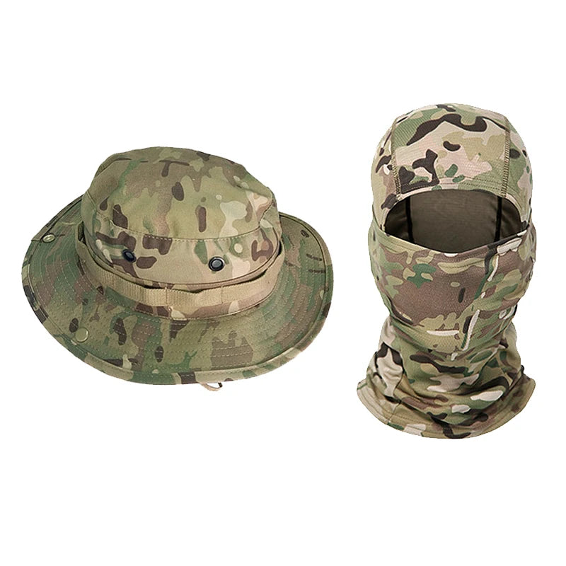 Camouflage Boonie Cap Balaclava Hat Suit Foldable Soft Hat Outdoor Hunting Fishing Wide Brimmed Hat Sunscreen Caps