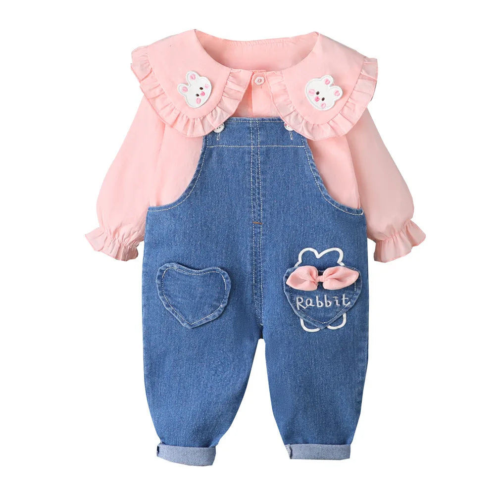 Baby Girl Shirt & Denim Overalls
