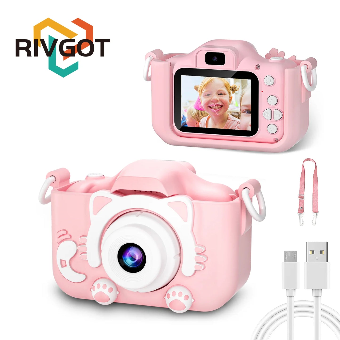 Kids Camera for Girls 1080P HD Toddlers Digital Video Record Camera for Birthday with 32GB SD Card 2 Inch IPS Screen Toy Cameras Pink No SD Card