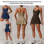VITALINOVO Womens Tennis Dress with Shorts Underneath Workout Dress with Built-in Bra Deep V Neck Athletic Dresses Golf Dress