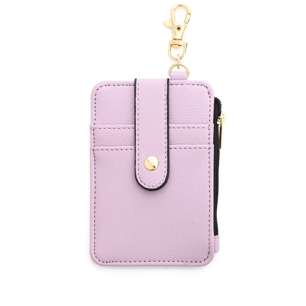 Silicone bead pu leather key chain wristlet id credit card holder keychain wallet for women with bangle bracelet 3