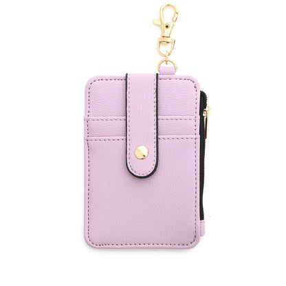 Silicone bead pu leather key chain wristlet id credit card holder keychain wallet for women with bangle bracelet 3