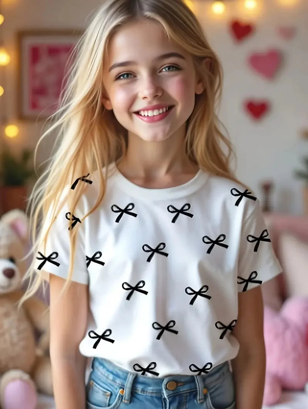 Kids Clothes Children's T-Shirt Girl Short Sleeve Top Cartoon Bow Kawaii Girls Summer Clothes Child T-Shirt Children's Clothing TXS00ZMB