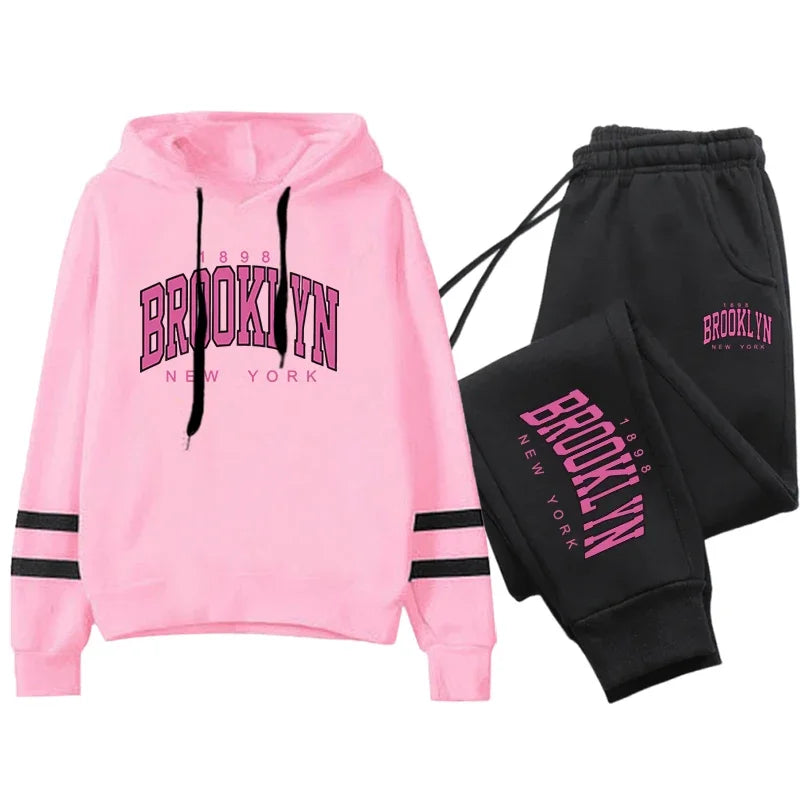 Quality Daily Women Tracksuit Hoodies Casual Single Piece Stripe Sweatshirt and Sweatpants Comfort Outdoor Jogging Autumn Winter Pink