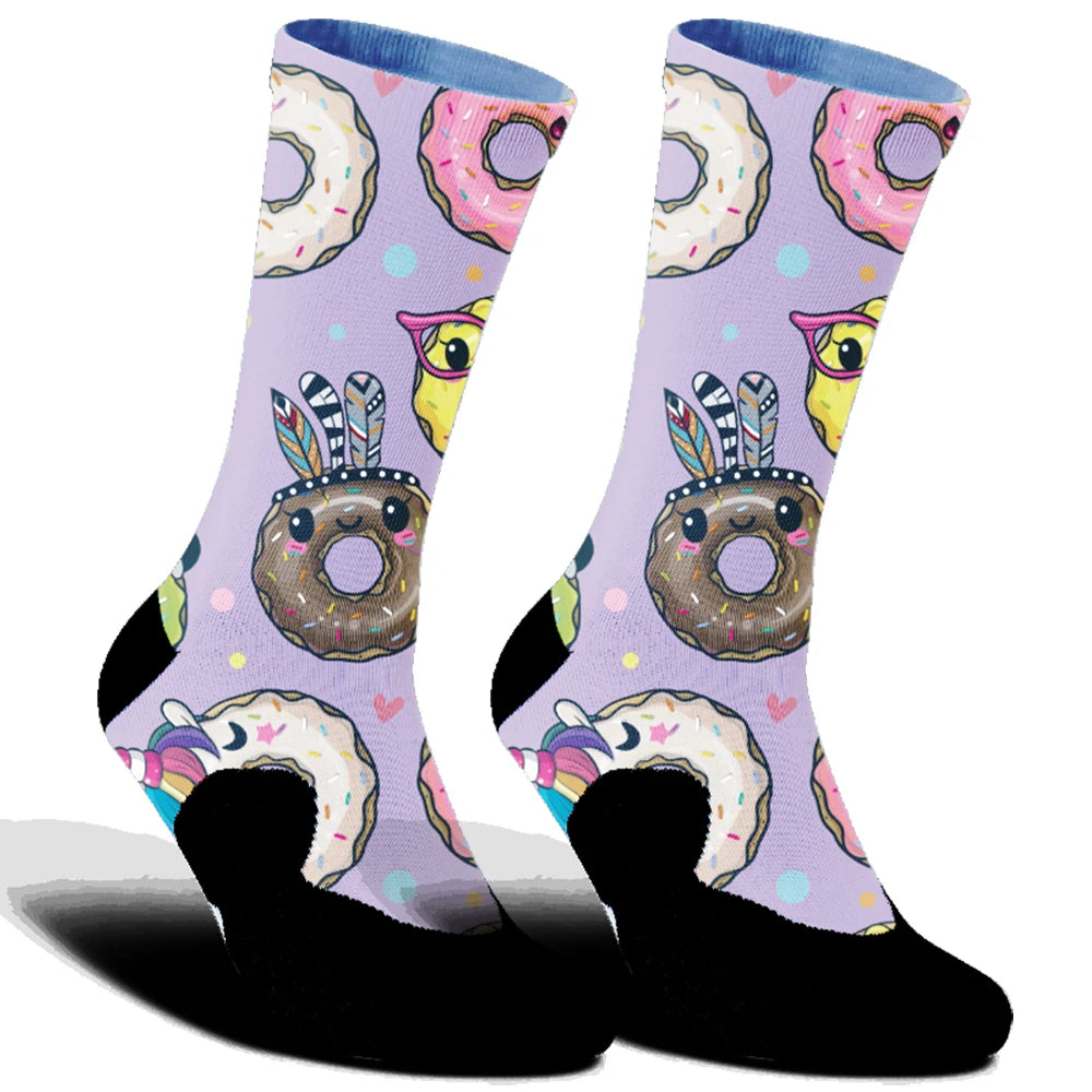 2025 Highway bike socks Skeleton Skateboarding Donut print Cycling socks New comfortable anti slip sports bike socks green