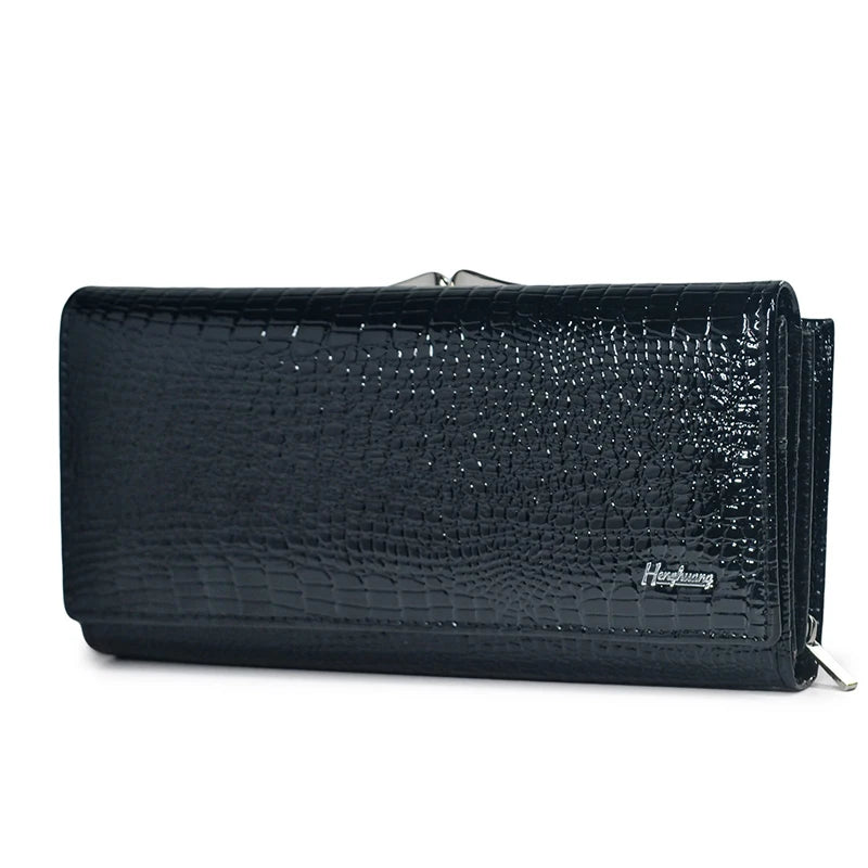 Women Luxury Designer Wallets Fashion Genuine Leather Purses for Woman 2022 Shiny Clutch Bags Long Handbags Wallet Ladies Gift black