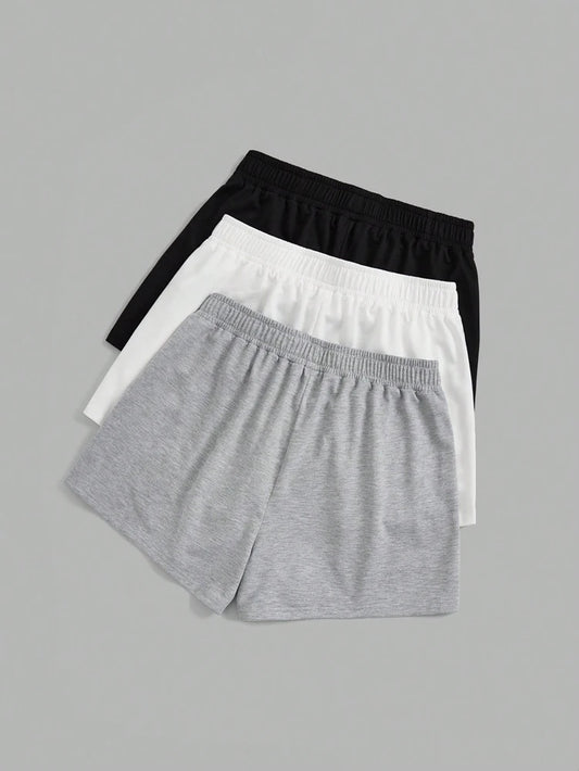 Plus Size Women's Elastic Waist Biker Shorts 3 Piece Running Workout Yoga Shorts Best for Summer Polyester
