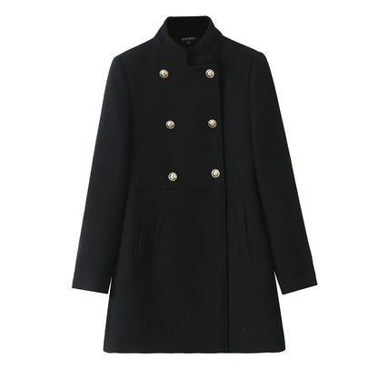 Woolen Coat Fall Fashion Black Long Coat Elegant And Pretty Women's Coats American Retro Autumn Outerwear Urban Coats black