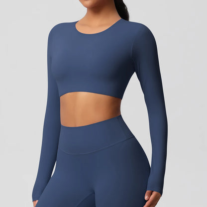 Yoga Shirts For Women Long Sleeve With Padded Fitness Running Gym Clothes Workout Dry Fit Breathable High Elastic Sports Top