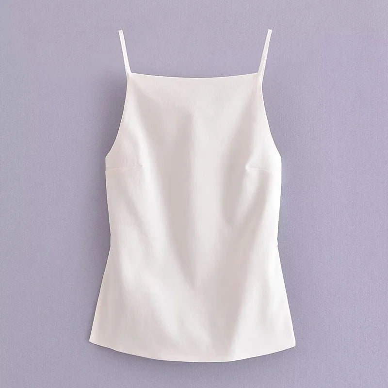 HXAO Women Top 2024 Lace Up Backless Camisole Top Women Cheap clothes Sexy Fashion Tanks & Camis Crop top Women White Black top WHITE