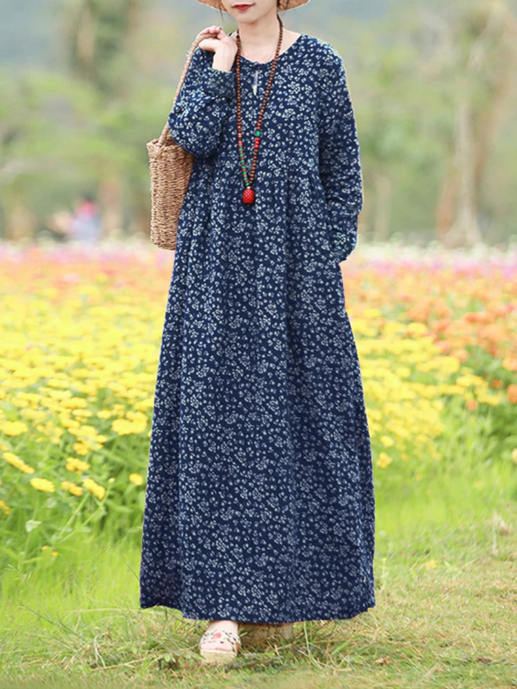 Vintage Floral Dress Woman 2025 ZANZEA Autumn Bohemian Long Dresses Casual Long Sleeve Maxi Vestidos Loose Robe Femme Oversize