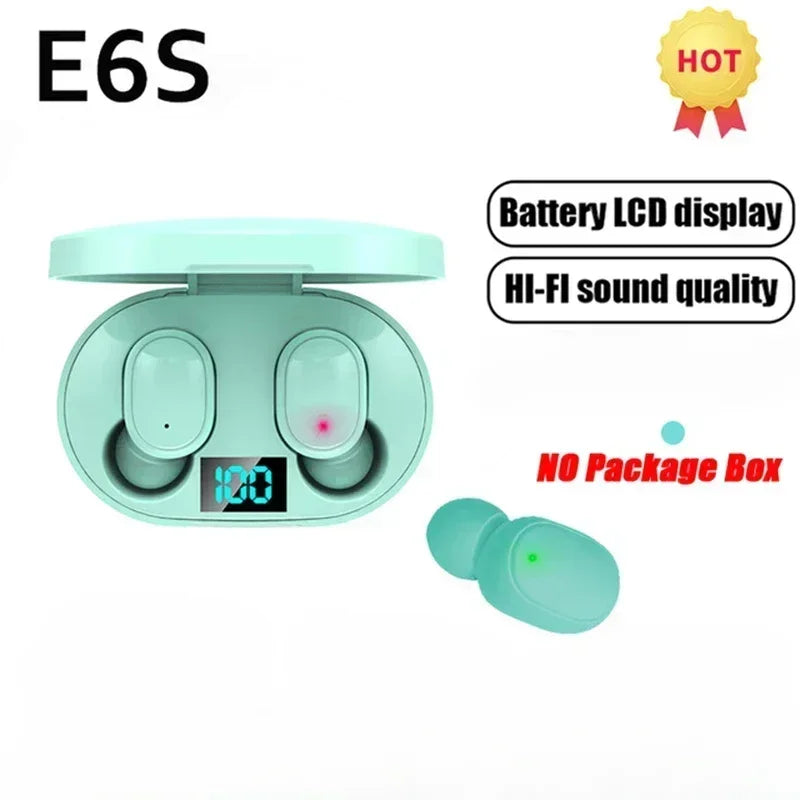 E6S TWS Bluetooth Earphones Wireless Noise Cancelling Headset with Microphone Waterproof In-Ear Earbuds for Sports And Video Game green