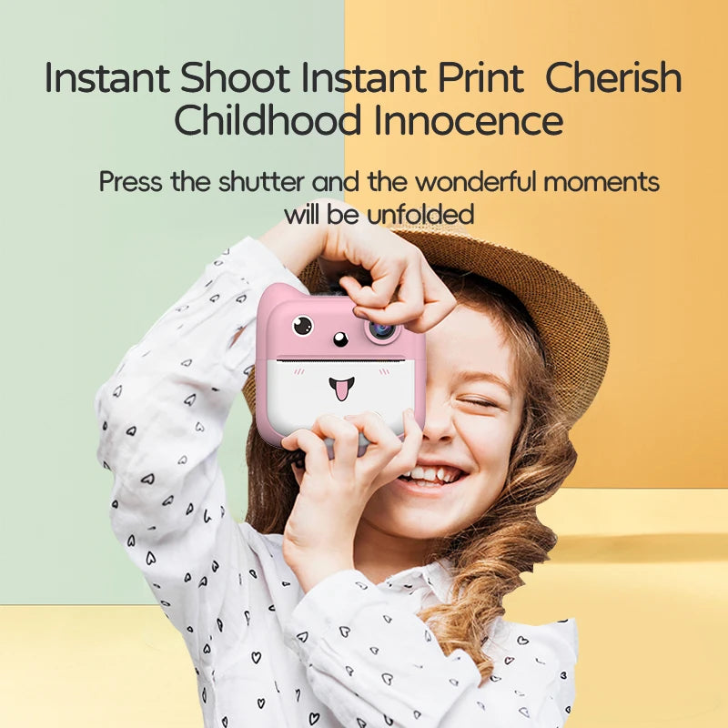 Kids Photo Camera Printer with Game Cute Pink Blue Mini Digital Video Child Instant Print Camera 4-12 Years Kids Girls Boys Gift