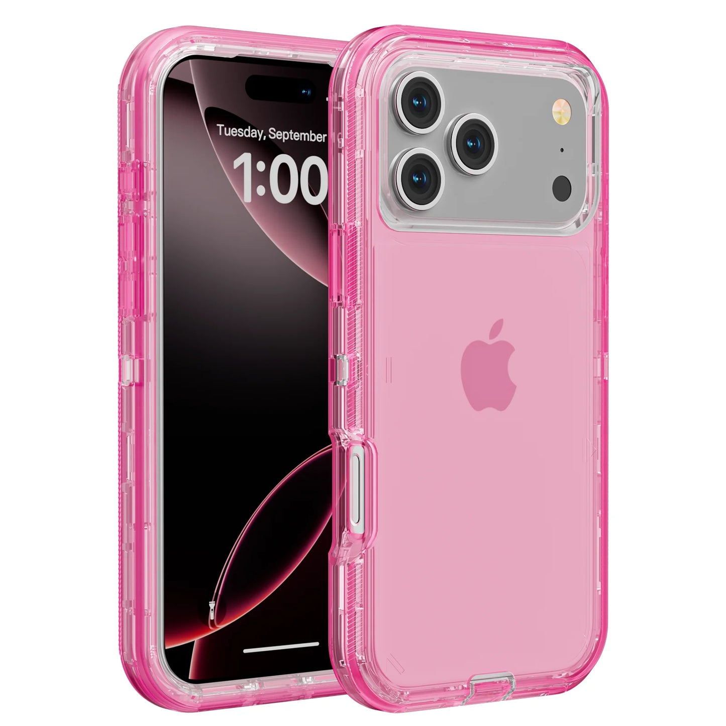 3 IN1 For iPhone 17 16E 15 14 16 PLUS 11 17 Pro MAX MINI 17 Air Phone Case Heavy Duty Hybrid Rugged Shockproof Armor Hard Cover Pink