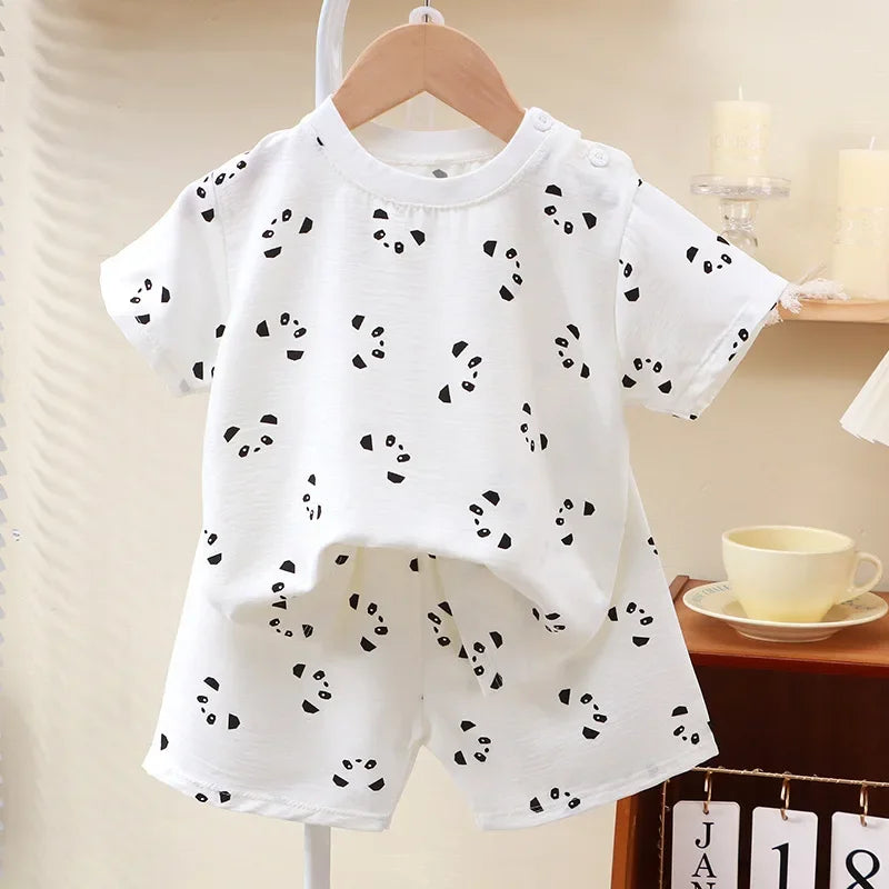 Kids Suit Clothes for Girls Cartoon Short Sleeve T-shirt Tops+shorts Summer Children's Clothing Baby Boys Set 03