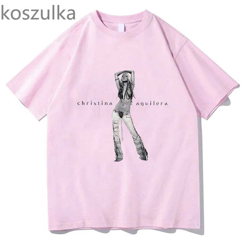 The 25th Anniversary of Christina Aguilera T-Shirt Unisex Fashion Men Women 100% Cotton Tee Shirt Graphic Aesthetic Tops Clothes H867-pink