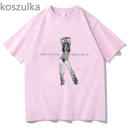 The 25th Anniversary of Christina Aguilera T-Shirt Unisex Fashion Men Women 100% Cotton Tee Shirt Graphic Aesthetic Tops Clothes H867-pink