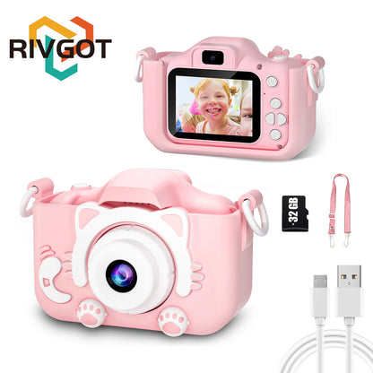 Kids Camera for Girls 1080P HD Toddlers Digital Video Record Camera for Birthday with 32GB SD Card 2 Inch IPS Screen Toy Cameras Pink With 32G Card