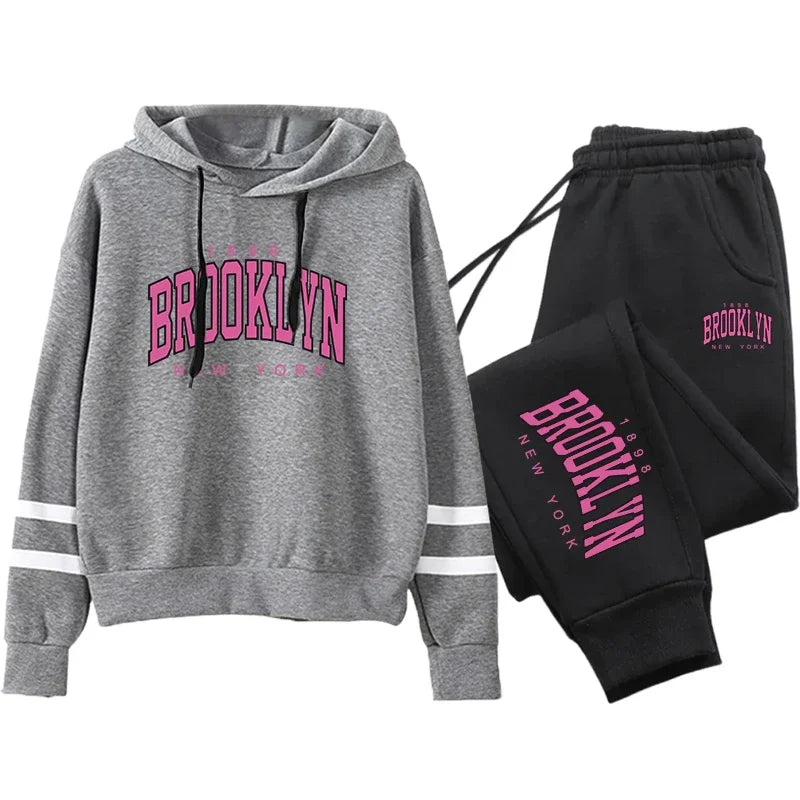 Quality Daily Women Tracksuit Hoodies Casual Single Piece Stripe Sweatshirt and Sweatpants Comfort Outdoor Jogging Autumn Winter Grey