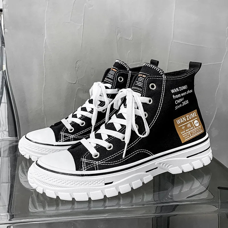 High-Top Men's Canvas Shoes Fashionable Casual Sport Sneakers for Teenagers And Adults All Seasons Available in Stock