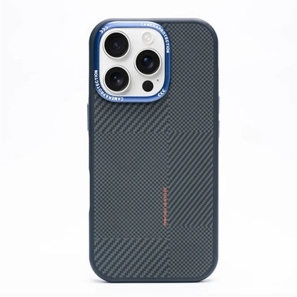 Matte Carbon Fiber Texture MagSafe Phone Case For iPhone 17 16 15 14 Pro Max 17Air Wireless Charging Alloy Lens Shockproof Cover Blue