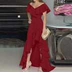 Beauty style elegant V-neck ruffled irregular elegant dress