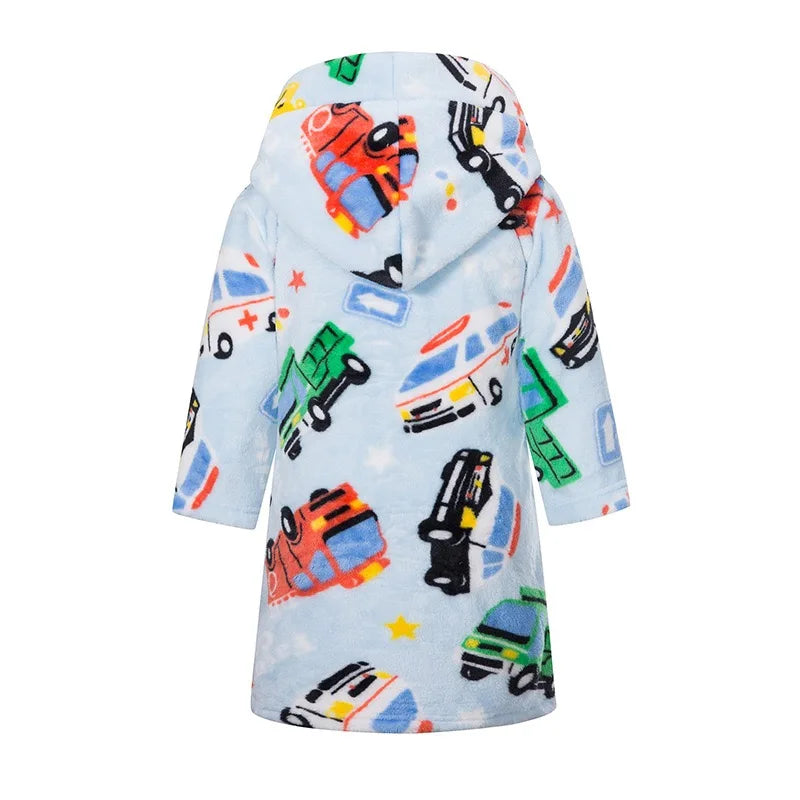 Car Print Flannel Bathrobe