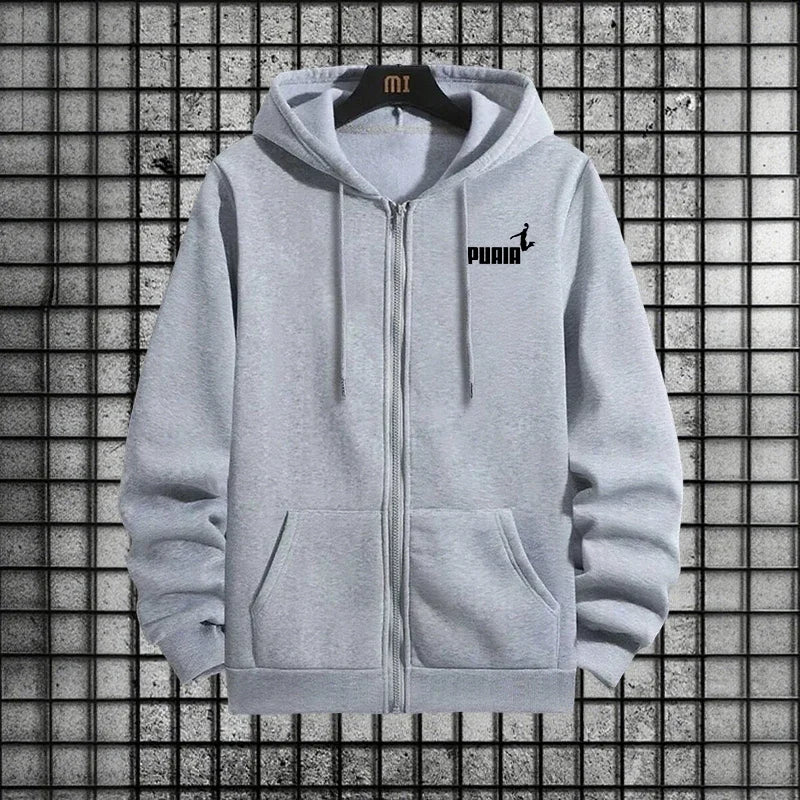 New in Women Tracksuit Trend Printing Hooded Sweatshirts Pants 2Pcs Set Casual Zipper Overcoat Suit Daily Clothing Autumn Winter GreyTop