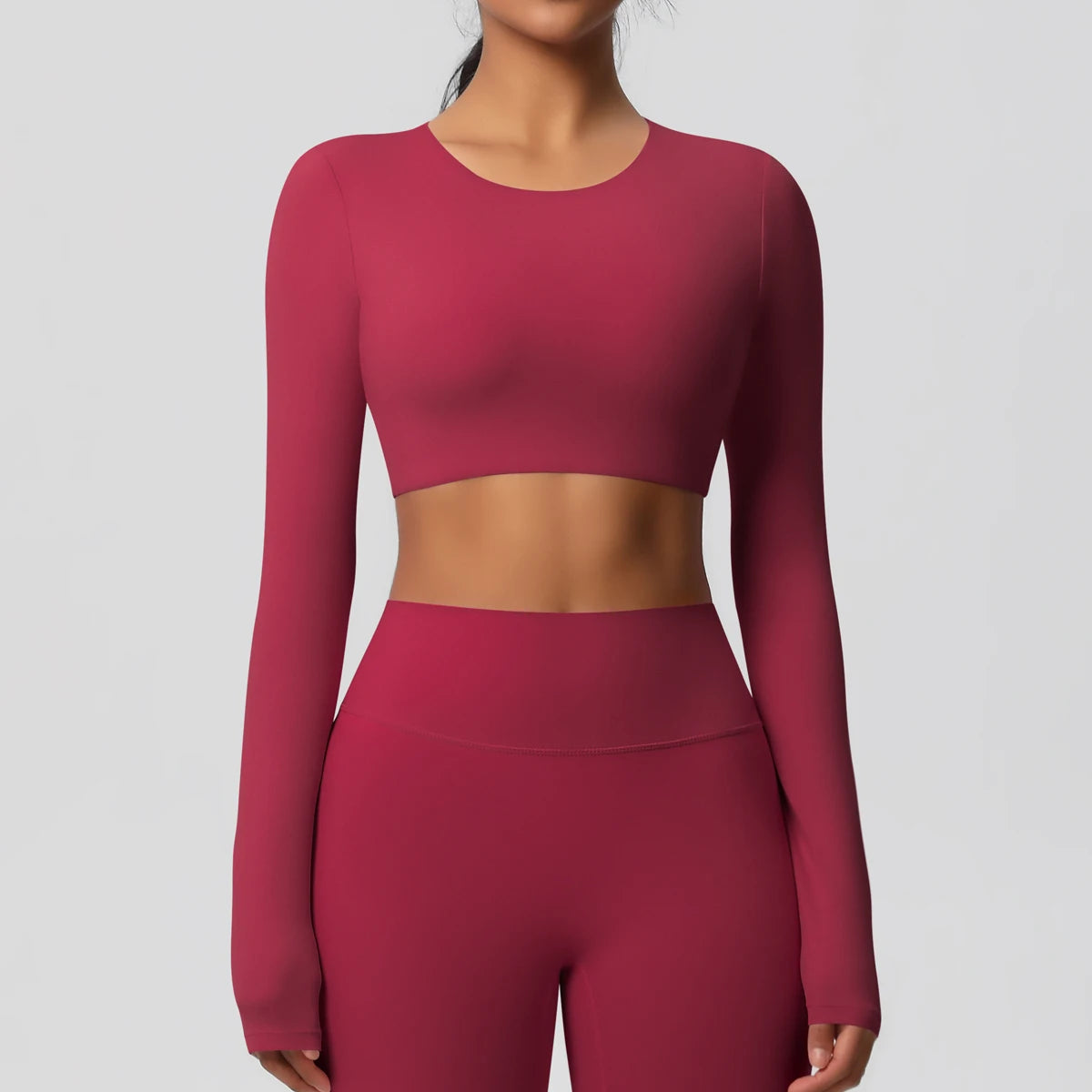 Yoga Shirts For Women Long Sleeve With Padded Fitness Running Gym Clothes Workout Dry Fit Breathable High Elastic Sports Top Red