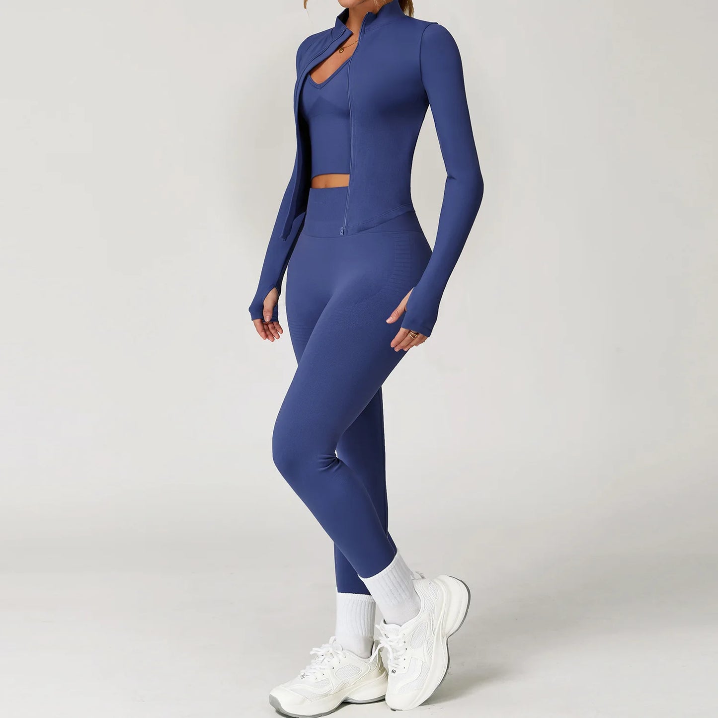 2/3/4PCS Yoga Set Gym Clothes Sportswear Seamless Yoga Suits For Women Fitness Long Sleeved Tracksuits Sports Bra Gym Leggings Liuli Purple 3pcs-2 China Mainland