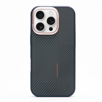 Matte Carbon Fiber Texture MagSafe Phone Case For iPhone 17 16 15 14 Pro Max 17Air Wireless Charging Alloy Lens Shockproof Cover Rose Gold
