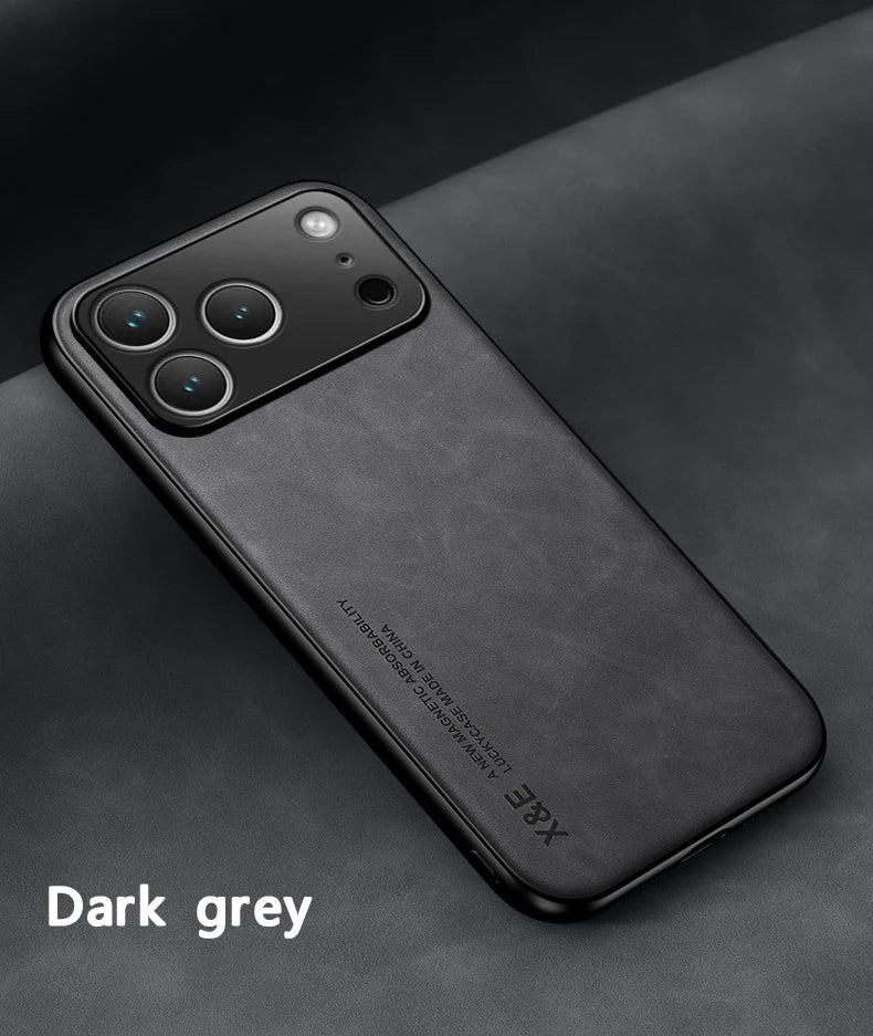 Ultra Thin Luxury Leather Phone Case For iPhone 17 Pro Max 17Air 17Pro 17 Silky Feel Soft Protective Cover For Car Holder Dark Gray