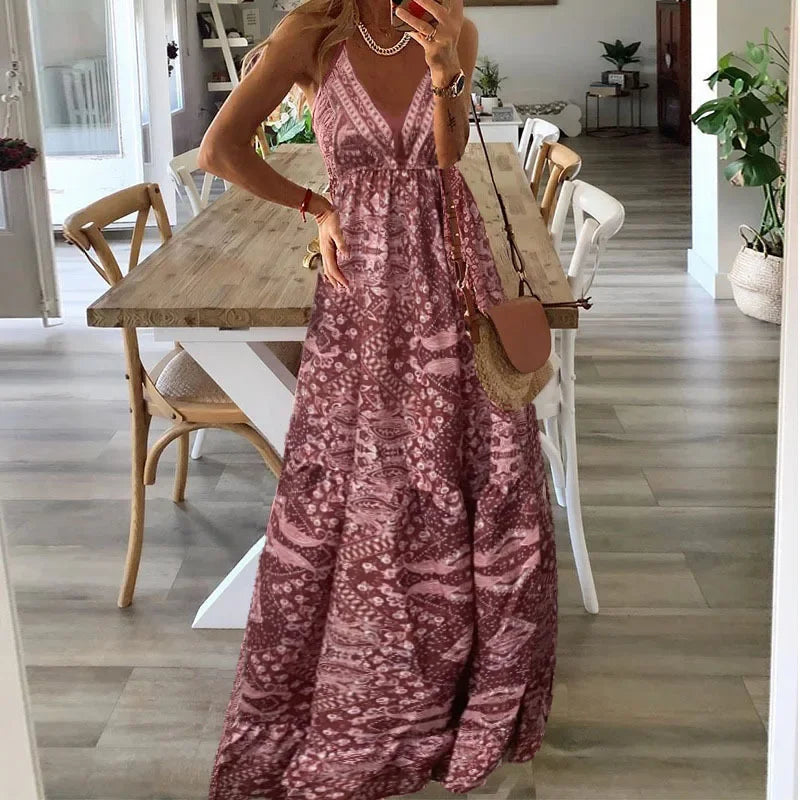 Bohemian Floral Maxi Dress Pink