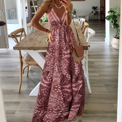 Bohemian Floral Maxi Dress Pink