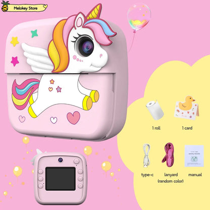 Kids Photo Camera Printer with Game Cute Pink Blue Mini Digital Video Child Instant Print Camera 4-12 Years Kids Girls Boys Gift Rainbow-Set1